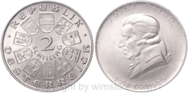 1. Republik, 2 Schilling 1932, Joseph Haydn, J 434, Silber, vz