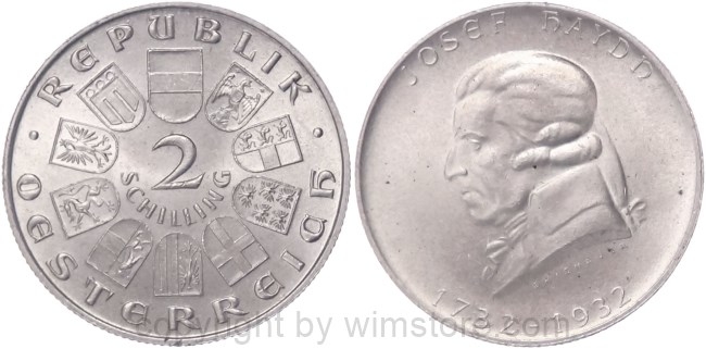 1. Republik, 2 Schilling 1932, Joseph Haydn, J 434, Silber, vz