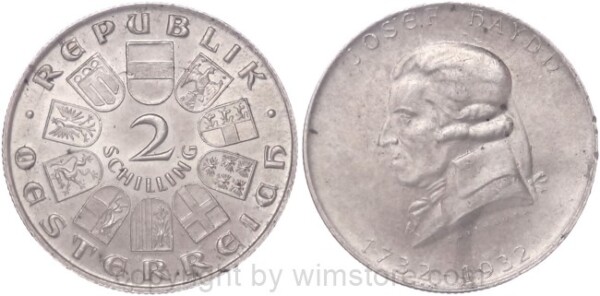 1. Republik, 2 Schilling 1932, Joseph Haydn, J 434, Silber, vz, fleckig, Rsn.
