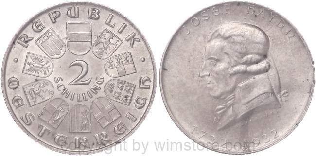 1. Republik, 2 Schilling 1932, Joseph Haydn, J 434, Silber, vz, fleckig, Rsn.