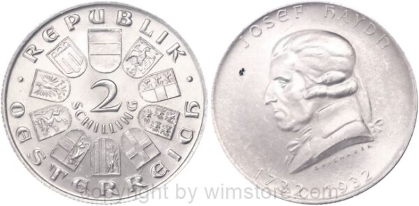1. Republik, 2 Schilling 1932, Joseph Haydn, J 434, Silber, vz, Schrötlingsfehler