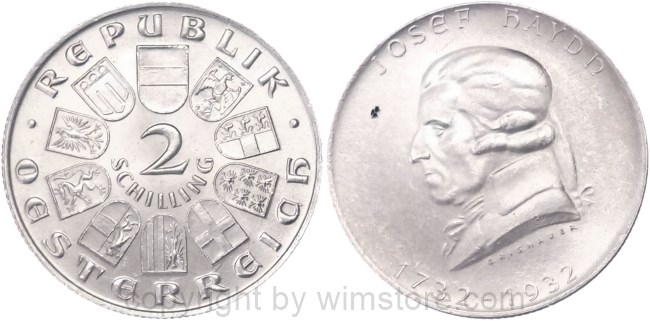 1. Republik, 2 Schilling 1932, Joseph Haydn, J 434, Silber, vz, Schrötlingsfehler