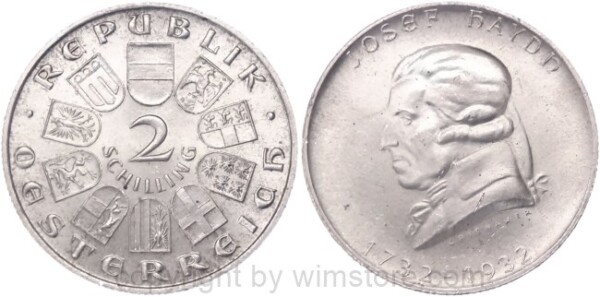 1. Republik, 2 Schilling 1932, Joseph Haydn, J 434, Silber, vz-st