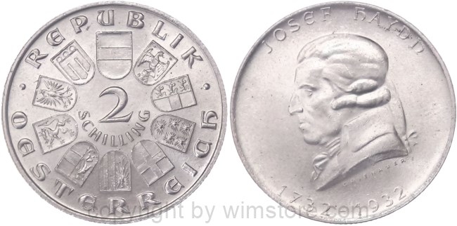 1. Republik, 2 Schilling 1932, Joseph Haydn, J 434, Silber, vz-st