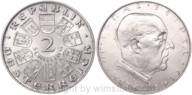 1. Republik, 2 Schilling o.J. (1933), Dr. Ignaz Seipel, J 435, Silber, vz