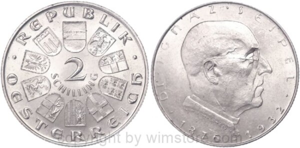 1. Republik, 2 Schilling o.J. (1933), Dr. Ignaz Seipel, J 435, Silber, vz