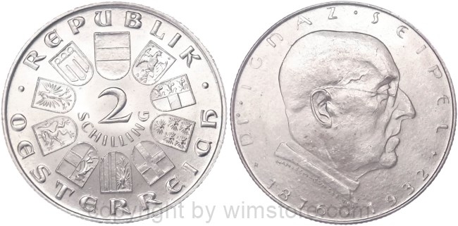 1. Republik, 2 Schilling o.J. (1933), Dr. Ignaz Seipel, J 435, Silber, vz