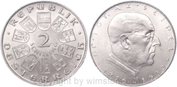 1. Republik, 2 Schilling o.J. (1933), Dr. Ignaz Seipel, J 435, Silber, vz