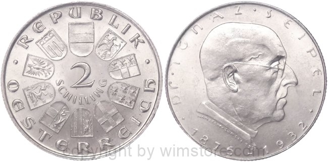 1. Republik, 2 Schilling o.J. (1933), Dr. Ignaz Seipel, J 435, Silber, vz