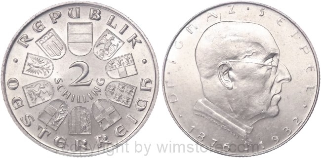 1. Republik, 2 Schilling o.J. (1933), Dr. Ignaz Seipel, J 435, Silber, vz, fleckig