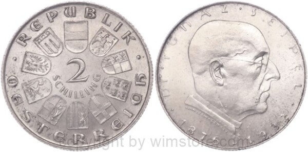 1. Republik, 2 Schilling o.J. (1933), Dr. Ignaz Seipel, J 435, Silber, vz, fleckig