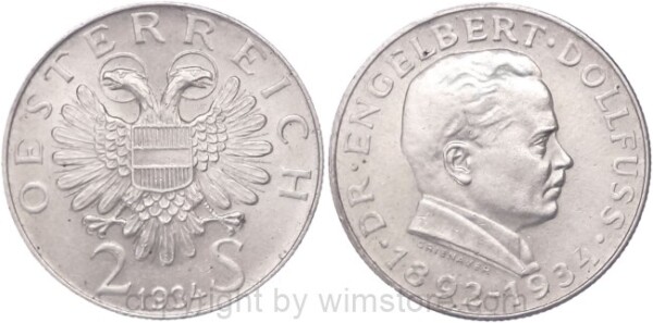 1. Republik, 2 Schilling 1934, Dr. Engelbert Dollfuss, J 441, Silber, vz
