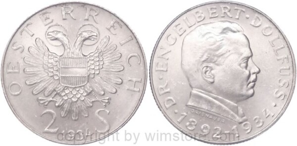 1. Republik, 2 Schilling 1934, Dr. Engelbert Dollfuss, J 441, Silber, vz