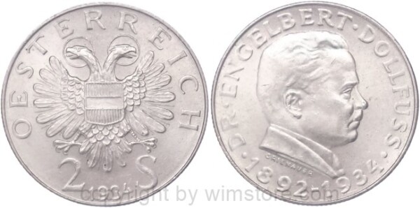 1. Republik, 2 Schilling 1934, Dr. Engelbert Dollfuss, J 441, Silber, vz