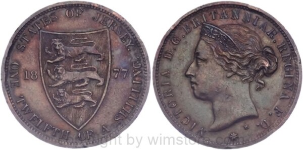 Jersey, 1/12 Shilling 1877, KM 8, Bronze, ss, Randschäden