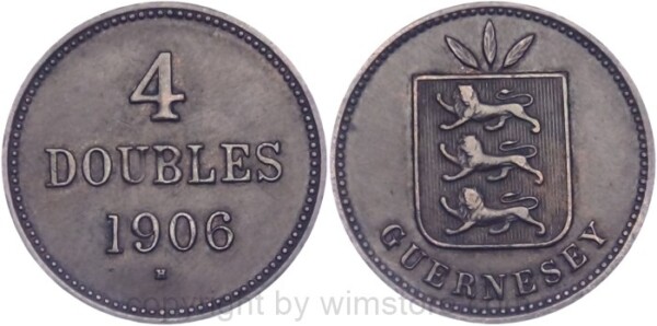 v35147 Guernsey, 4 Doubles 1902 H, KM 5, Kupfer, ss