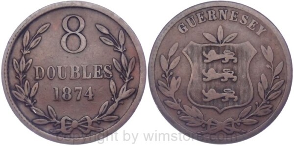 Guernsey, 8 Doubles 1874, KM 7, Bronze, s