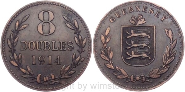 Guernsey, 8 Doubles 1914 H, KM 14, Bronze, ss