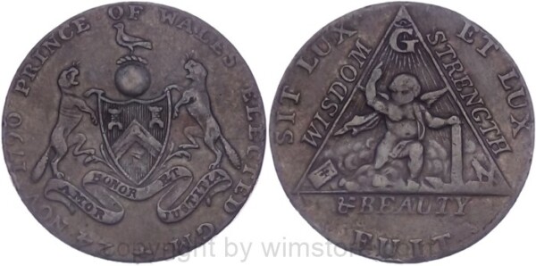 Großbritannien - Middlesex, Masonic, Prince of Wales Elected GM, Halfpenny Token 1790, Kupfer, ss