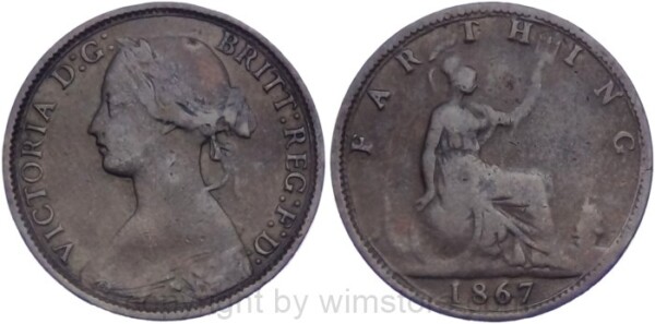 Großbritannien, Farthing 1867, KM 747.2, Bronze, s