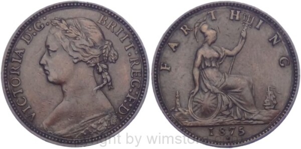 Großbritannien, Farthing 1875 H, KM 753, Bronze, ss