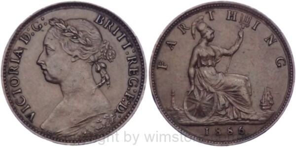 Großbritannien, Farthing 1886, KM 753, Bronze, ss
