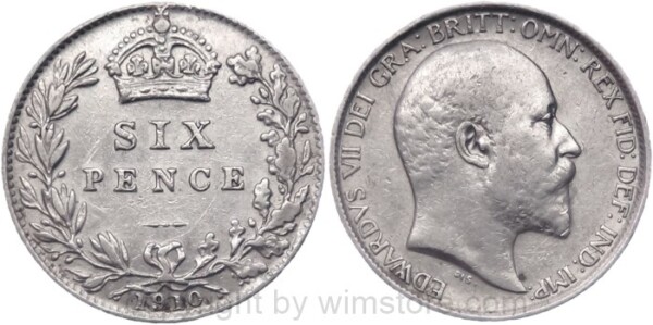 Großbritannien, 6 Pence 1910, KM 799, Silber, ss