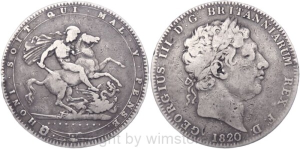 Großbritannien, Crown 1820, KM 675, Silber, s, Randschäden