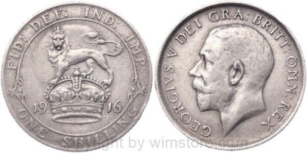 Großbritannien, 1 Shilling 1916, KM 816, Silber, an der Wertseite ist der Umriss des Kopfes sichtbar, ss