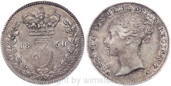 Großbritannien, 3 Pence 1850, KM 730, Silber, vz