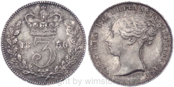 Großbritannien, 3 Pence 1850, KM 730, Silber, vz