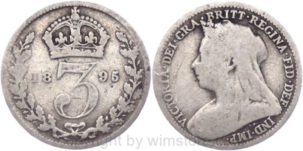 Großbritannien, 3 Pence 1895, KM 777, Silber, -s