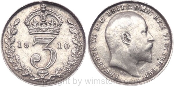 Großbritannien, 3 Pence 1910, KM 797.2, Silber, ss