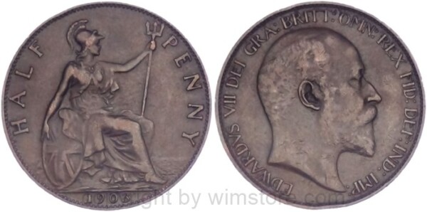 Großbritannien, 1/2 Penny 1903, KM 793.2, Bronze, -ss