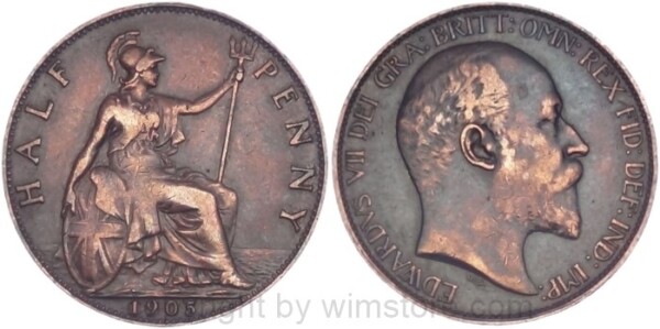 Großbritannien, 1/2 Penny 1905, KM 793.2, Bronze, ss