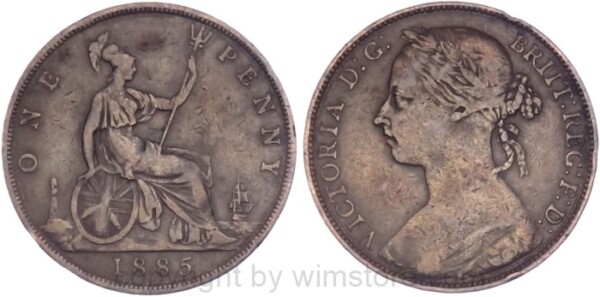 Großbritannien, 1 Penny 1885, KM 755, Bronze, -ss, Randschaden