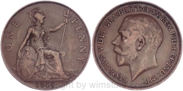Großbritannien, 1 Penny 1915, KM 810, Bronze, ss, Rs.