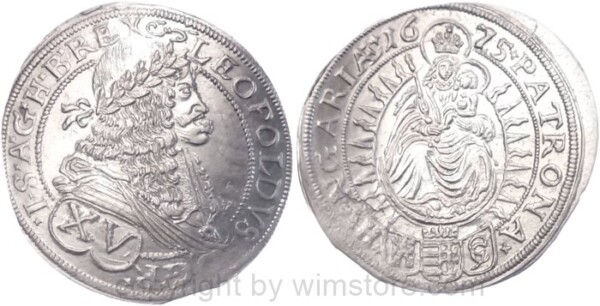 Leopold I., 1658 - 1705, 15 Kreuzer (XVer) 1675 Preßburg, Georg Cetto (1674 - 1676), PRE 75.1.6, Silber, -st