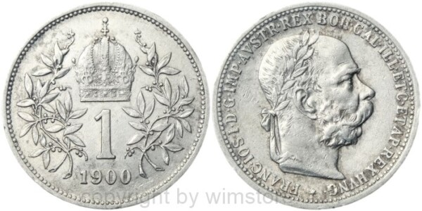Franz Josef I., 1 Krone 1900, J 376, Silber, ss