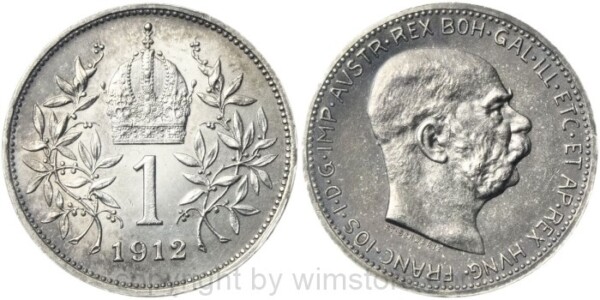 Franz Josef I., 1 Krone 1912, KM 2820, Silber, -st, beginnende Dunkelung nicht entfernen!
