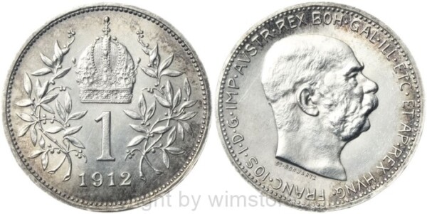 Franz Josef I., 1 Krone 1912, KM 2820, Silber, vz-st, beginnende Dunkelung nicht entfernen!