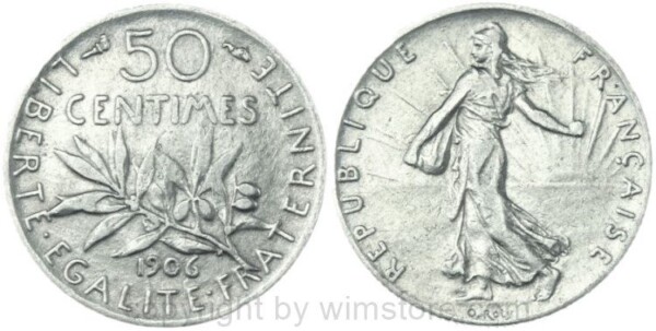 Frankreich, 50 Centimes 1906, KM 854, Silber, ss