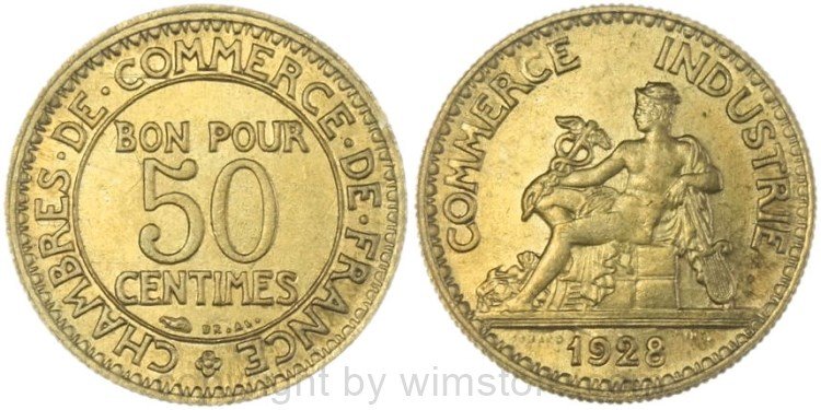 Frankreich, 50 Centimes 1928, KM 884, Alu/Bro, vz