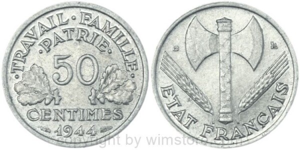 Frankreich, 50 Centimes 1944 B, KM 914.2, Aluminium, vz