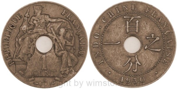 Französisch Indochina, 1 Cent 1930, KM 12.1, Bronze, ss