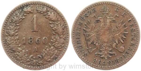 Franz Josef I., 1 Kreuzer 1860 A, J 322, Kupfer, ss