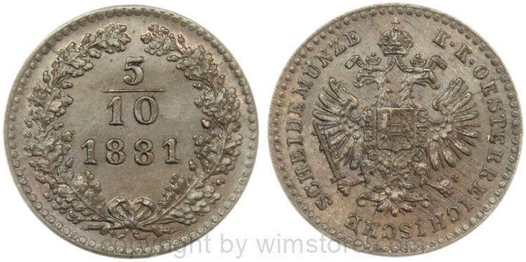 Franz Josef I., 5/10 Kreuzer 1881, J 321, Kupfer, vz