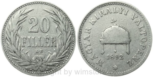 Franz Josef I., 20 Filler 1892 KB, J 404, Nickel, gering