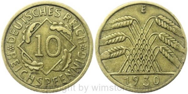 Weimarer Republik, 10 Reichspfennig 1930 E, KM 40, Ku/Alu, ss