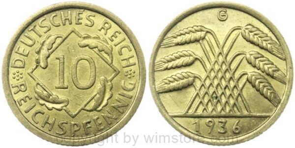 Weimarer Republik, 10 Reichspfennig 1936 G, KM 40, Ku/Alu, -st